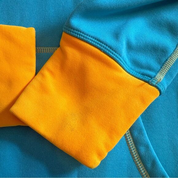 Nike Therma-Fit Turquoise & Yellow Logo Cowl Neck Hoodie w Thumbholes Size Small - Picture 9 of 9
